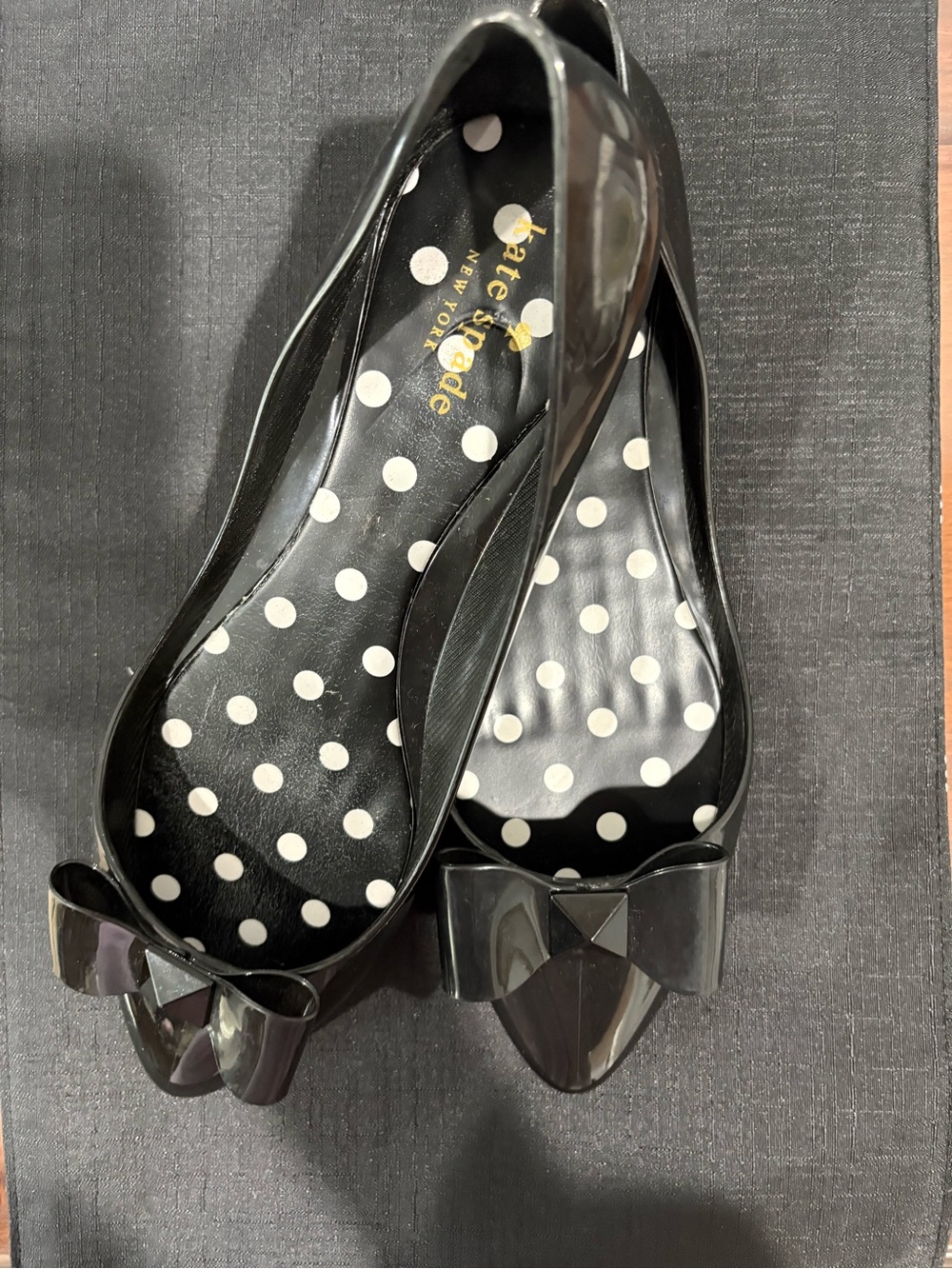 kate spade Black Patent Bow Flats with Polka Dot Insole